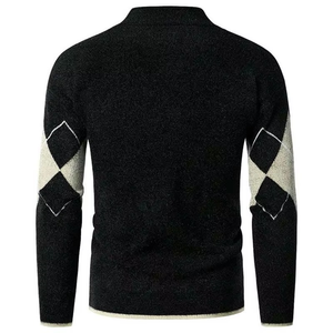 Pull en tricot noir pour homme avec motif losanges, manches longues, vêtements d'hiver 2027 - Product Image 2