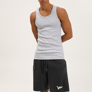 Débardeur côtelé personnalisé avec broderie, débardeurs de sport ajustés, débardeurs unis à col rond en coton côtelé sans manches pour hommes - Product Image 1