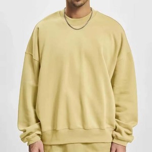 Sudadera de Hombre Oversize con Cuello Redondo, Color Liso, de Algodón French Terry, Bordada, Manga Regular, Casual, Tejida para Otoño - Product Image 5