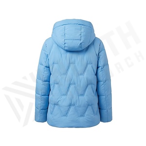 เสื้อแจ็คเก็ตมีฮู้ดสำหรับผู้หญิง สีฟ้า แขนยาว ผ้าโพลีเอสเตอร์บุใยสังเคราะห์ ปิดด้วยซิป ลายเรขาคณิต ความยาวปกติ - Product Image 2