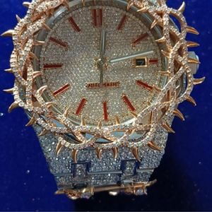 Montre de luxe Hip Hop avec diamants Moissanite VVS de laboratoire taille ronde, bracelet en caoutchouc, montre mécanique faite à la main - Product Image 5