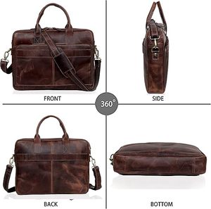 Elegant Vintage Genuine Leather Laptop Briefcase Soft Satchel <b>Bag</b> Brown <b>Computer</b> Messenger Design for Office Travel Men Women - Product Image 1