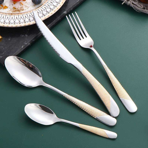 Ensemble de couverts en métal argenté brillant, couteau, fourchette, cuillère en acier inoxydable, pour mariage, décoratif - Product Image 1