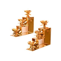 Ensemble de 2 lampes à huile en métal artisanal en forme de fleur de lotus, traditionnelles pour Deepavali, Puja, fête, mariage, et porte-bougie flottant pour bougies chauffe-plat