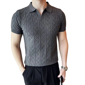 เสื้อโปโลผู้ชายแบบสวมใส่สบายสำหรับฤดูใบไม้ร่วงและฤดูหนาว ทรงเข้ารูป แขนสั้น คอปกพับได้ ถักทออย่างประณีต - Product Image 1
