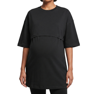 Camiseta Larga de Verano para Maternidad y Lactancia, Camiseta de Lactancia con Hombros Caídos para Mujer, Camiseta Larga de Maternidad 100% Algodón para Mujer - Product Image 1