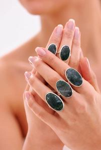 High Quality Natural Moss Agate Gemstones Sterling Silver & Gold Plated Unisex Rings Wholesale Waterproof Certified Jewelry - Product Image 1