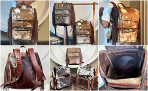 Usine directe en gros en cuir de vachette frange couche sac à dos en gros en cuir véritable multi-fonctionnel voyage sac à dos sacs - Product Image 4