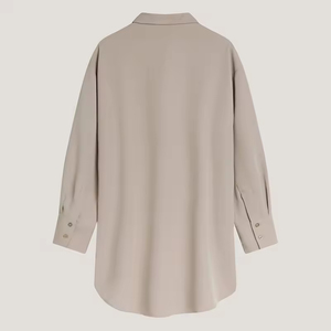 Chemise décontractée beige en crêpe pour femme grande taille, pantalon large en molleton polyester/coton respirant, tenue décontractée OEM islamique et modeste - Product Image 3