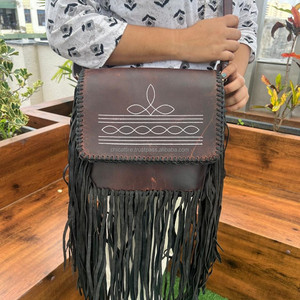 Nuevo superventas de alta calidad de cuero genuino personalizado bota puntada bohemio bolso con flecos para mujer monedero cruzado de piel de vaca occidental - Product Image 2