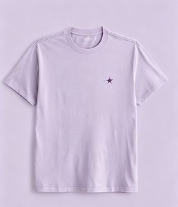T-shirt à manches courtes pour homme, couleur violet clair, col rond, imprimé étoiles, coupe classique, jersey décontracté en coton respirant - Product Image 1
