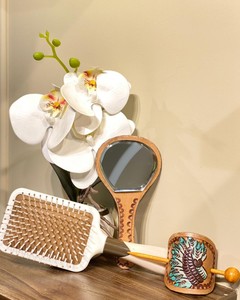 Western Cowgirl Vanity Set Hand Tooled Leather Women Hair <b>Accessory</b> Hair Stick Cosmetic Mirror Leather Hairbrush Women Gift Sets - Product Image 2