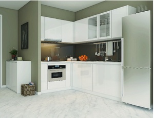 Gabinetes de Cocina Modernos de Vietnam, Montados en la Pared, Duraderos, de Tablero de Partículas, MDF, Madera Contrachapada, Ecológicos, con Manijas Metálicas, para Apartamentos, 5 Unidades - Product Image 1
