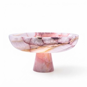 Corbeille à fruits sur pied moderne en résine rose de luxe nordique, écologique, résistante à la chaleur, imitation pierre onyx, décorative - Product Image 1