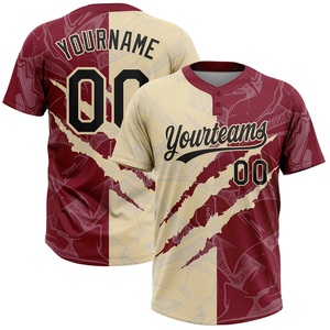 Maillot de softball crème bordeaux en maille œil-de-perdrix 100 % polyester, motif griffes, personnalisable avec logo, nom d'équipe et numéro de joueur - Product Image 2