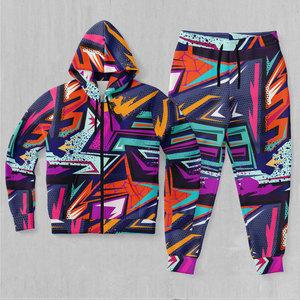 Men's Geometric Print Tracksuit <b>Hooded</b> Full <b>Zip</b> Sweatshirt and Pants Set Streetwear Autumn Breathable Polyester Jogger Outfit - Product Image 6