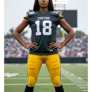 Maillot de football américain pour femme 2026 – Col en V, sans manches, noir et jaune, sublimé, anti-humidité, ajusté, toutes saisons - Product Image 5