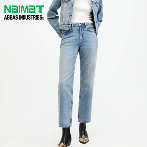 Premium High Rise Light Blue Straight Leg Denim Jeans for Women Slim Fit Cotton Trousers with Classic Five Pockets of Daily Wear - Product Image 1