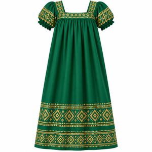 Nouvelle Robe Mumu à Col, Style Personnalisé, Imprimé Floral Uni, Écologique, Respirante, Taille Naturelle, Courte - Product Image 4