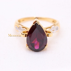Wholesale 14k Solid Yellow Gold Handmade Pear Shape Rhodolite <b>Garnet</b> Diamond <b>Ring</b> IGI Certified Gemstone for Parties Weddings - Product Image 1