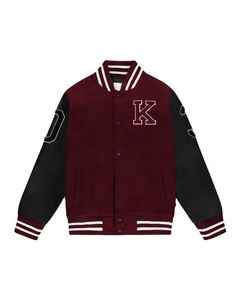 Chaqueta Universitaria Color Granate para Hombre, Estilo Preppy, Letra K Bordada, Mangas Negras, Cuello Camisero, Ropa de Otoño - Product Image 1
