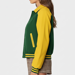 Veste universitaire pour femmes, tissu en mélange de laine haute densité, manches en cuir PU, streetwear décontracté, marché américain, logo personnalisé, veste universitaire pour femmes - Product Image 3