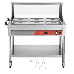 Calentador de Alimentos Eléctrico Comercial Profesional de 6 Compartimentos, 1500W, con Control Manual de Temperatura para Buffet y Catering - Product Image 1