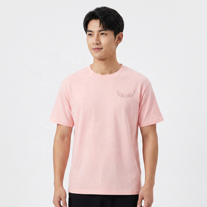 T-shirt rose pour homme, coupe oversize, manches courtes, logo aile en relief, col rond, tricoté, décontracté - Product Image 2