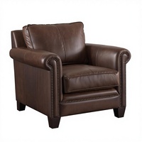 Fauteuil d'appoint traditionnel en cuir marron écologique avec rembourrage en mousse, accoudoirs roulés, pieds en bois massif, fauteuil lounge moderne pour salon