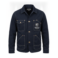 Chemise-veste de travail en denim bleu foncé pour homme Grizzly avec logo brodé et fermeture à boutons