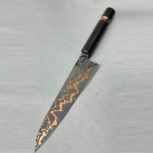Cuchillo de cocina premium hecho a mano con patrón de cobre damasco, mango de resina y madera, herramienta de cocina profesional para chef, para el hogar. - Product Image 5