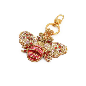 Llavero de tela de lujo con mariposa bordada y adornada con cuentas, dije para bolso con diseño de insecto, cristales y perlas, ajustable y multiusos - Product Image 1