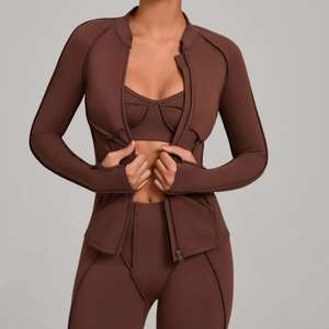 Women's Stand Collar Yoga <b>Jacket</b> Full Zip <b>Workout</b> <b>Jacket</b> No Build in Padded Thumbholes Quickly Dry Slim Fit - Product Image 3