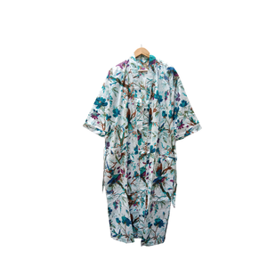 Bata Kimono de Algodón Gris Floral para Mujer, Manga Larga, Ropa de Dormir, Bata de Baño Larga con Cinturón Ajustable - Product Image 1