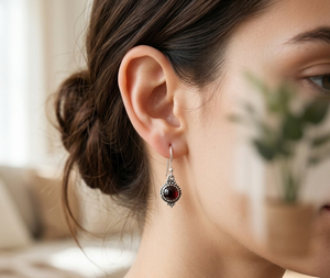 Pendientes colgantes de granate natural, plata de ley 925, hechos a mano, estilo bohemio, con gancho, para mujer, joyería de piedras preciosas, regalo para aniversario. - Product Image 2
