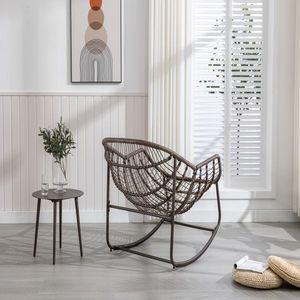 Sedia a dondolo rilassante in rattan blu navy con cuscino imbottito per esterni, portico, patio, giardino - Product Image 6