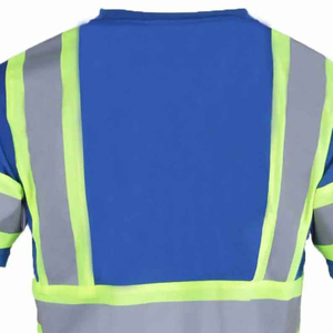 T-shirt de sécurité haute visibilité, classe 1 ANSI, EN ISO 20471 classe 2, bandes réfléchissantes bleues LED, manches courtes, vêtements de travail - Product Image 2