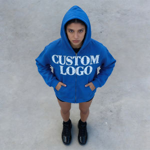 Sweat-shirts pour hommes en tissu doux bleu vif, avec logo personnalisé imprimé, fermeture éclair sur le devant, coupe ample, confortables, tendance, décontractés, pour tous les jours, style streetwear. - Product Image 3