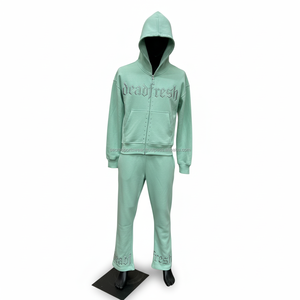 Conjunto Deportivo Seven Gallery con Pedrería Blanca para Hombre, Sudadera y Pantalones de Algodón de Corte Holgado con Cierre Completo - Product Image 3
