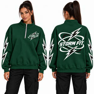 Sweat-shirt vert à col montant et fermeture éclair pour femme Storm Fit, manches longues, logo imprimé, tricoté, respirant, idéal pour l'automne - Product Image 1