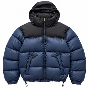 Blouson d'hiver matelassé à capuche pour homme en toile résistante à l'eau, col montant, fermeture éclair, logo personnalisé positionné à l'avant, idéal pour l'extérieur - Product Image 1