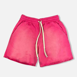 Shorts de sport pour homme personnalisés, violets, en coton molletonné épais, style vintage délavé, vente en gros - Product Image 2