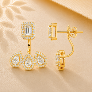 Pendientes Premium Desmontables con Halo de Esmeraldas y Tres Perlas de Diamantes Cultivados en Laboratorio, en Oro Puro de 14K, Tipo Cluster, para Joyería Femenina - Product Image 1