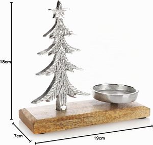 Porte-bougie de Noël en métal léger et apaisant avec base en bois, hauteur 18 cm, décoration traditionnelle pour utilisation sur table intérieure - Product Image 1