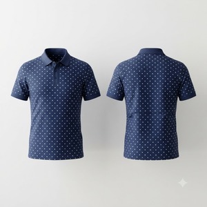 เสื้อโปโลผู้ชายสีน้ำเงินกรมท่าลายจุดสีขาว ขอบสีดำเรียบหรู แขนสั้น ผ้าฝ้ายลำลอง เสื้อกอล์ฟ เสื้อฤดูร้อน - Product Image 1