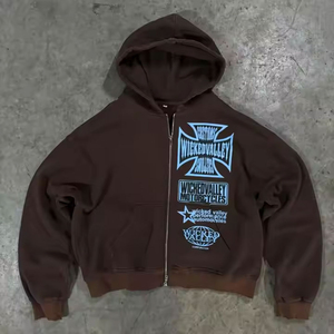 Sweat-shirt zippé à capuche vert pour homme, coupe classique, style streetwear, avec logo personnalisé et impression frontale, vente en gros - Product Image 3
