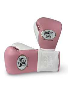 Guantes de Boxeo Blancos y Rosas de Cuero, Sin Boxeo No Hay Vida, Diseño Transpirable con Cordones para Adultos, Equipo de Entrenamiento de Kickboxing - Product Image 3