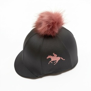NUEVA Funda Negra para Casco de Equitación con Pompón Rosa y Logotipo de Jinete con Brillantina - Product Image 1