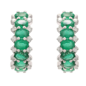 18K White Gold Emerald Cut Diamond Hoop <b>Earrings</b> for Wedding - Product Image 1