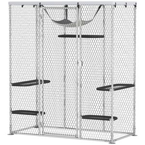 Jaula para Gatos de Acero Galvanizado con Cubierta Impermeable, 5 Plataformas Ajustables, Hamaca, Catio para Exteriores, Muebles para Mascotas - Product Image 1